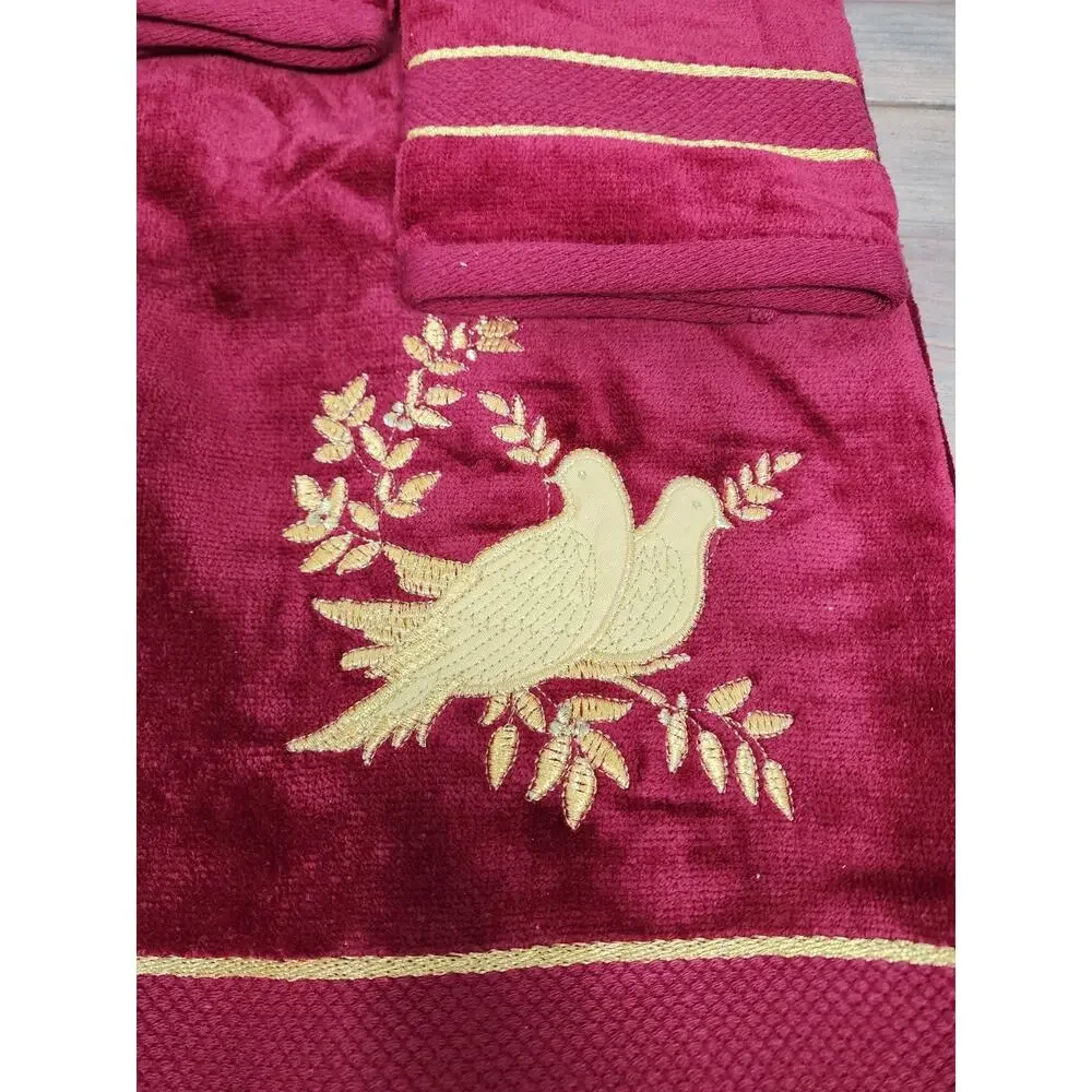 JC Penny Embroidered Partridge Collection Bath Towel/2 Hand Towels Burgandy